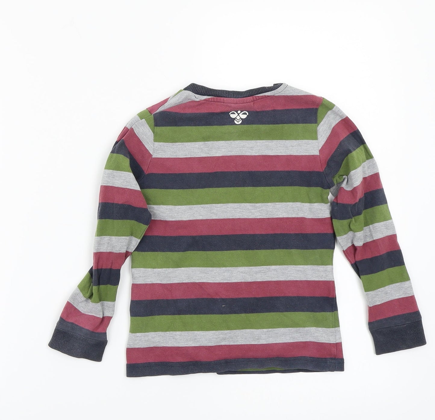 Hummel Boys Green Striped Rayon Basic T-Shirt Size 5 Years