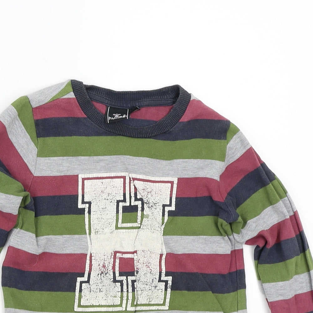 Hummel Boys Green Striped Rayon Basic T-Shirt Size 5 Years