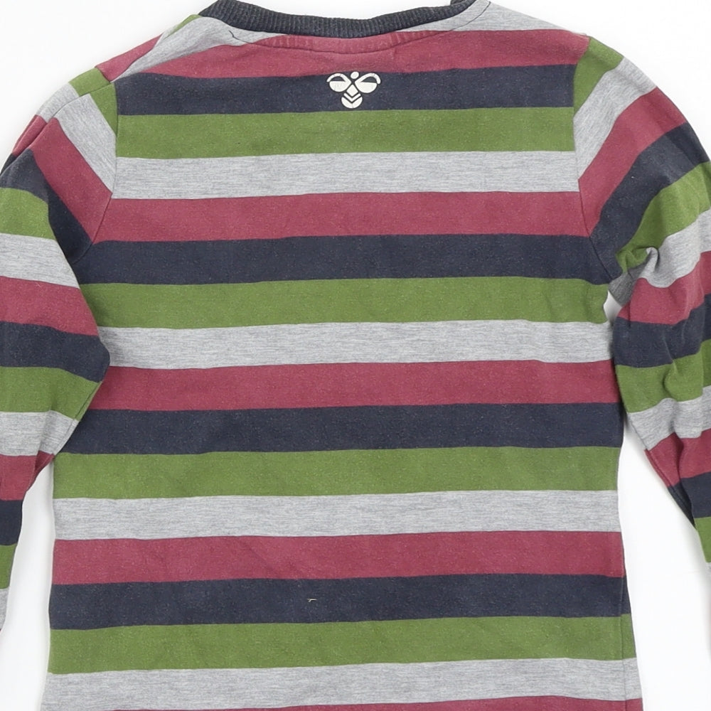 Hummel Boys Green Striped Rayon Basic T-Shirt Size 5 Years