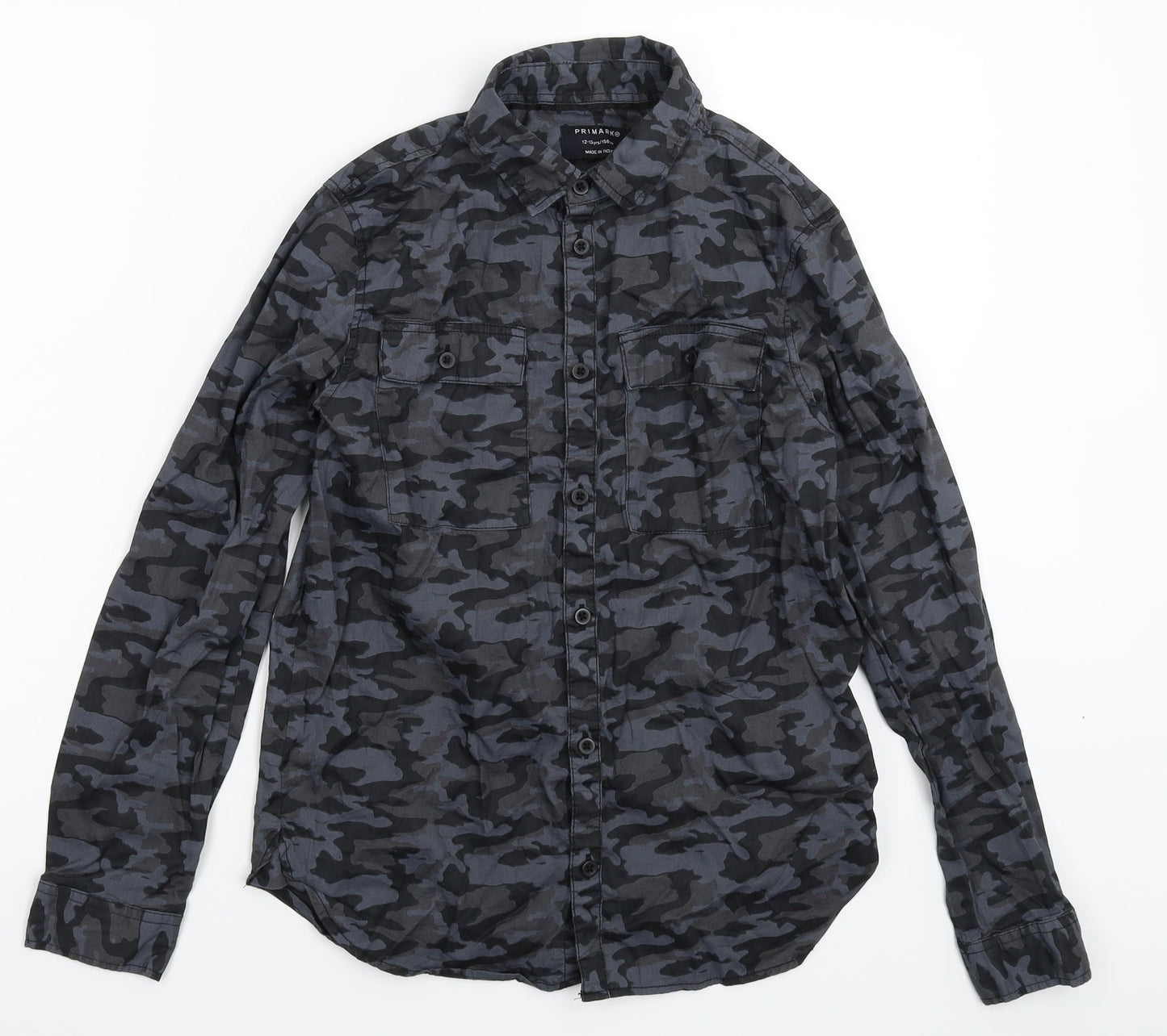 Primark Boys Grey Camouflage  Basic Button-Up Size 12-13 Years