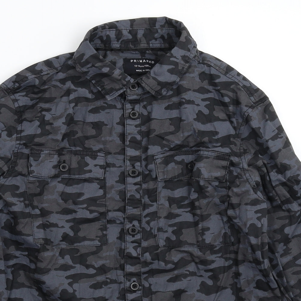 Primark Boys Grey Camouflage  Basic Button-Up Size 12-13 Years