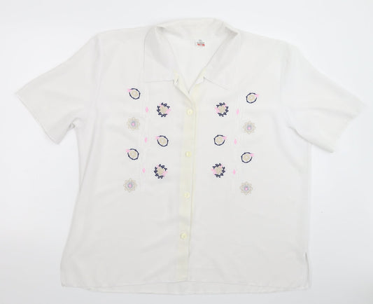 Preworn Womens White Floral  Basic Button-Up Size 20