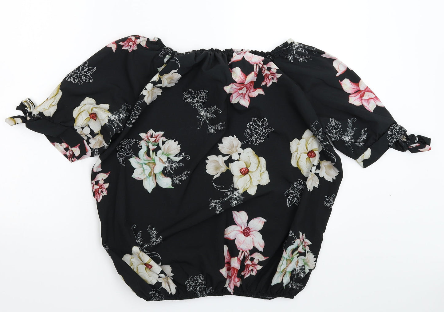 Preworn Womens Black Floral  Basic Blouse Size 6  - Oversized