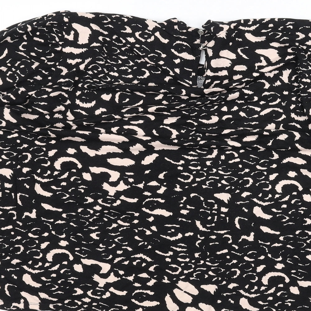 M&Co Womens Black Animal Print  Basic T-Shirt Size 18