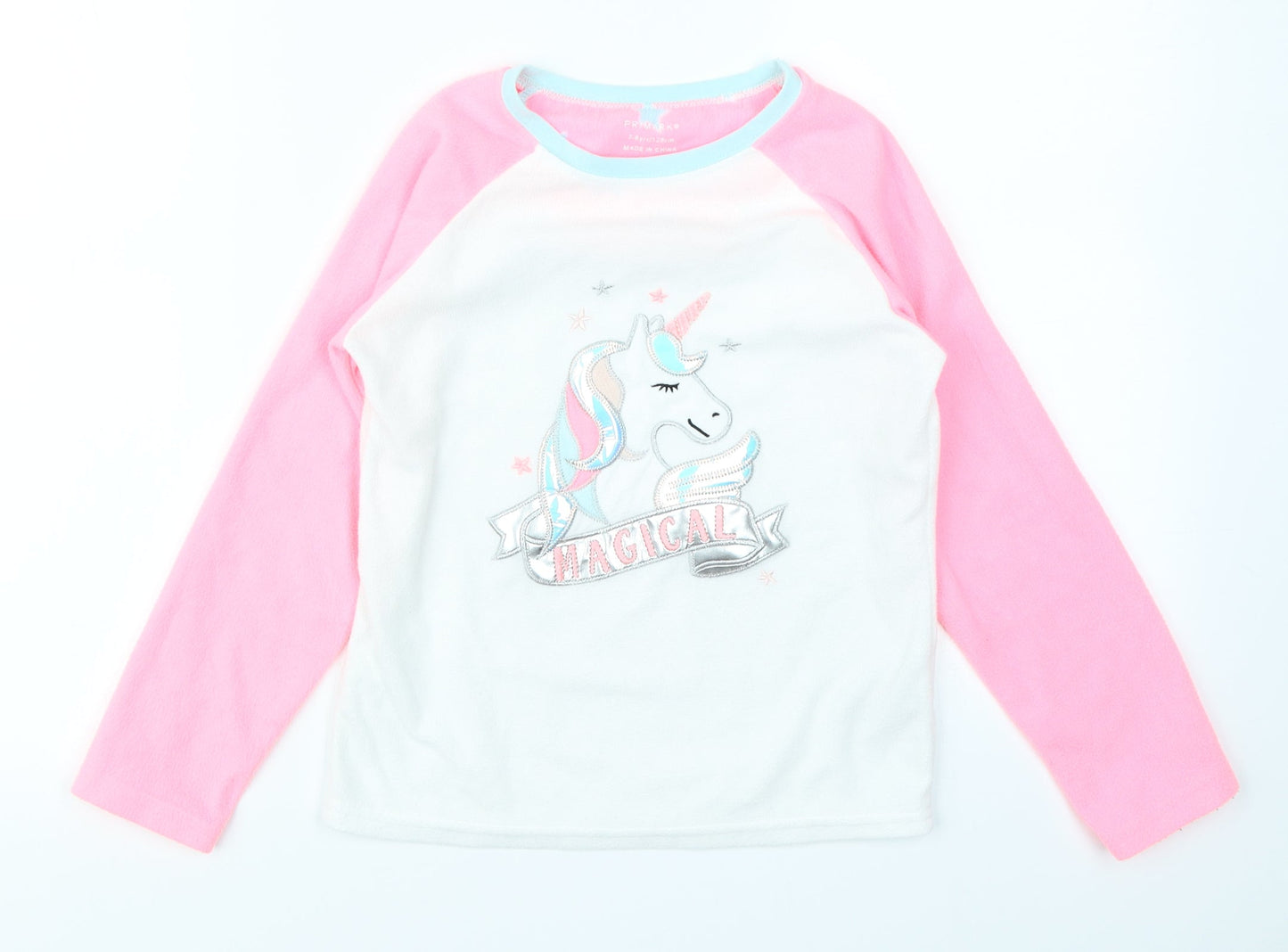 Primark Girls Pink Colourblock  Top Pyjama Top Size 7-8 Years  - Unicorn