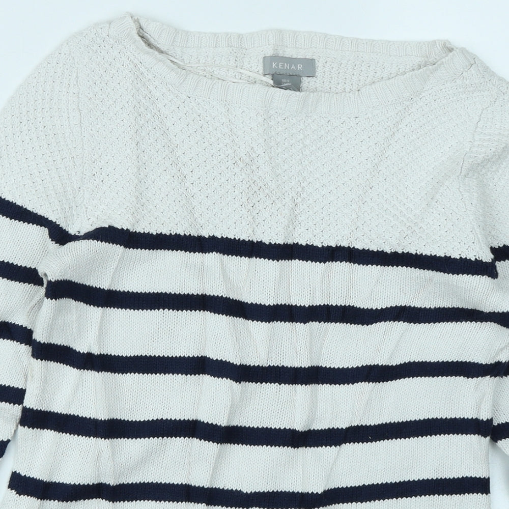 Kenar Womens White Striped  Pullover Jumper Size S