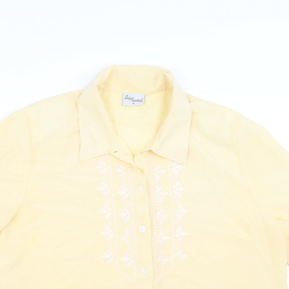 Design essentials Womens Yellow   Basic Blouse Size 16  - Embroidered detail