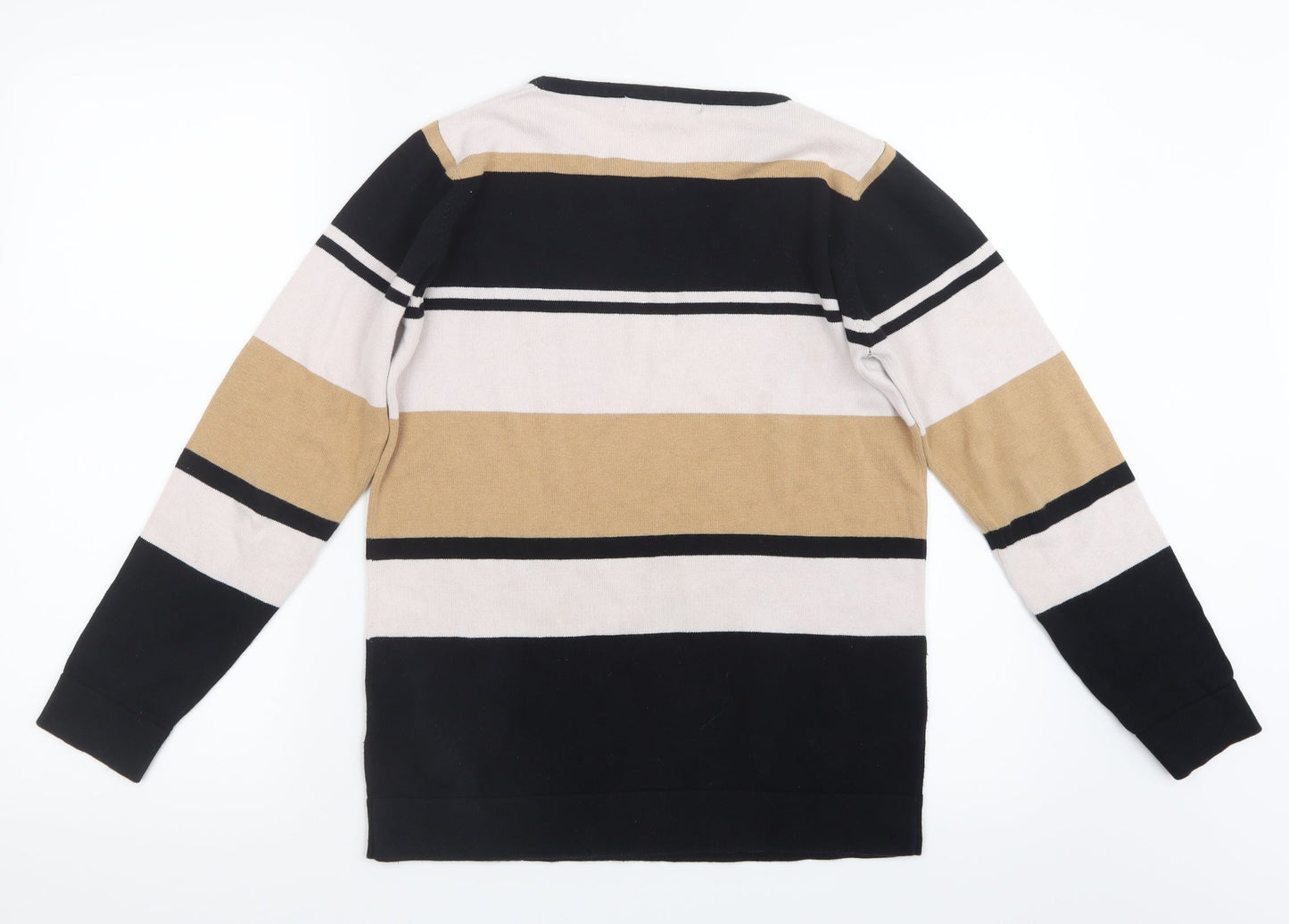 EWM Womens Black Striped Knit Pullover Jumper Size 10