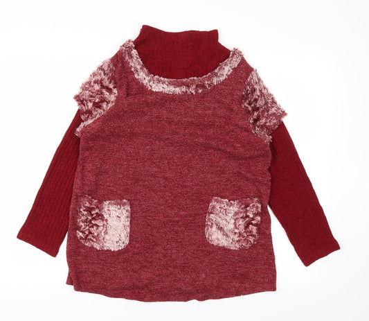 Preworn Womens Red Houndstooth  Pullover Sweatshirt Size L