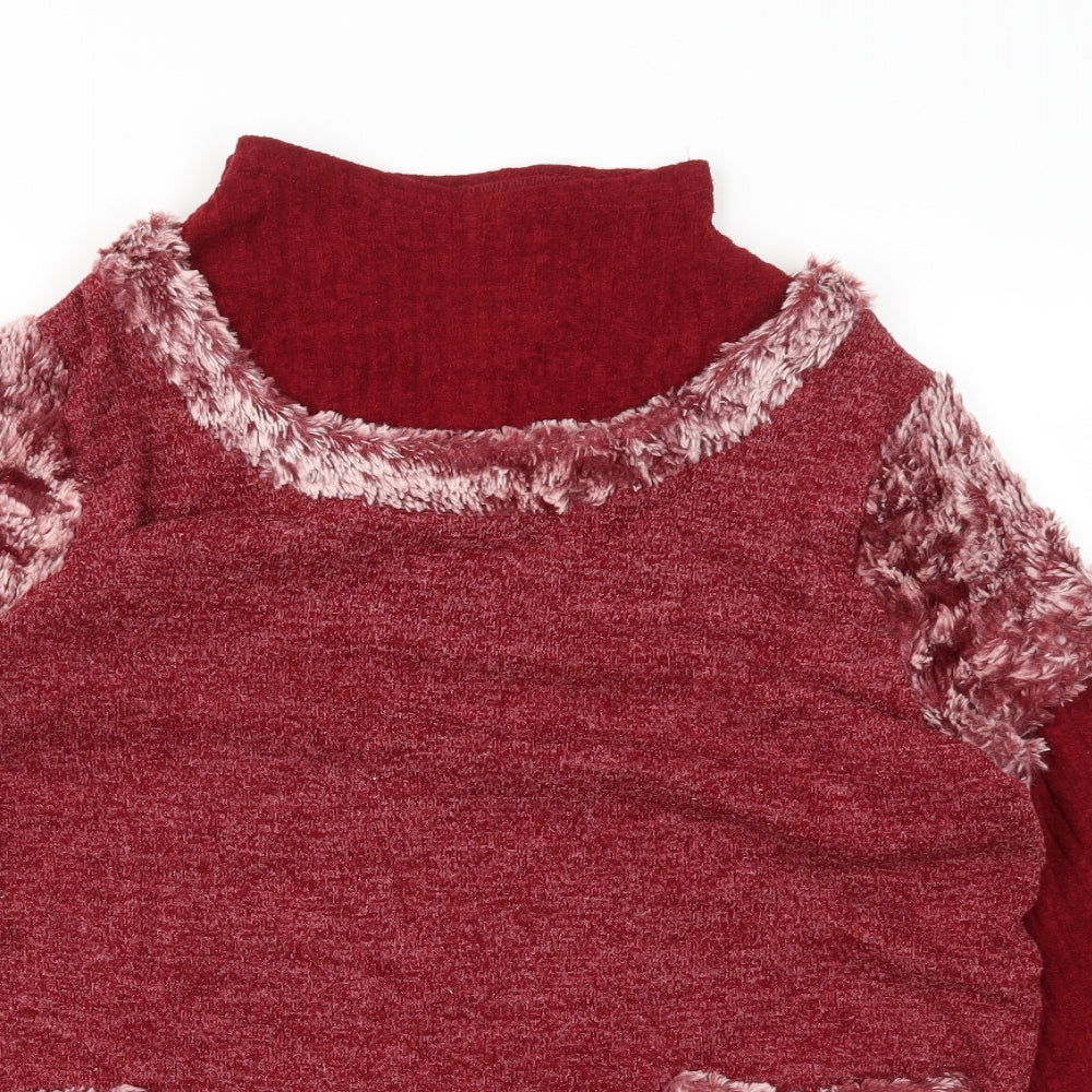 Preworn Womens Red Houndstooth  Pullover Sweatshirt Size L