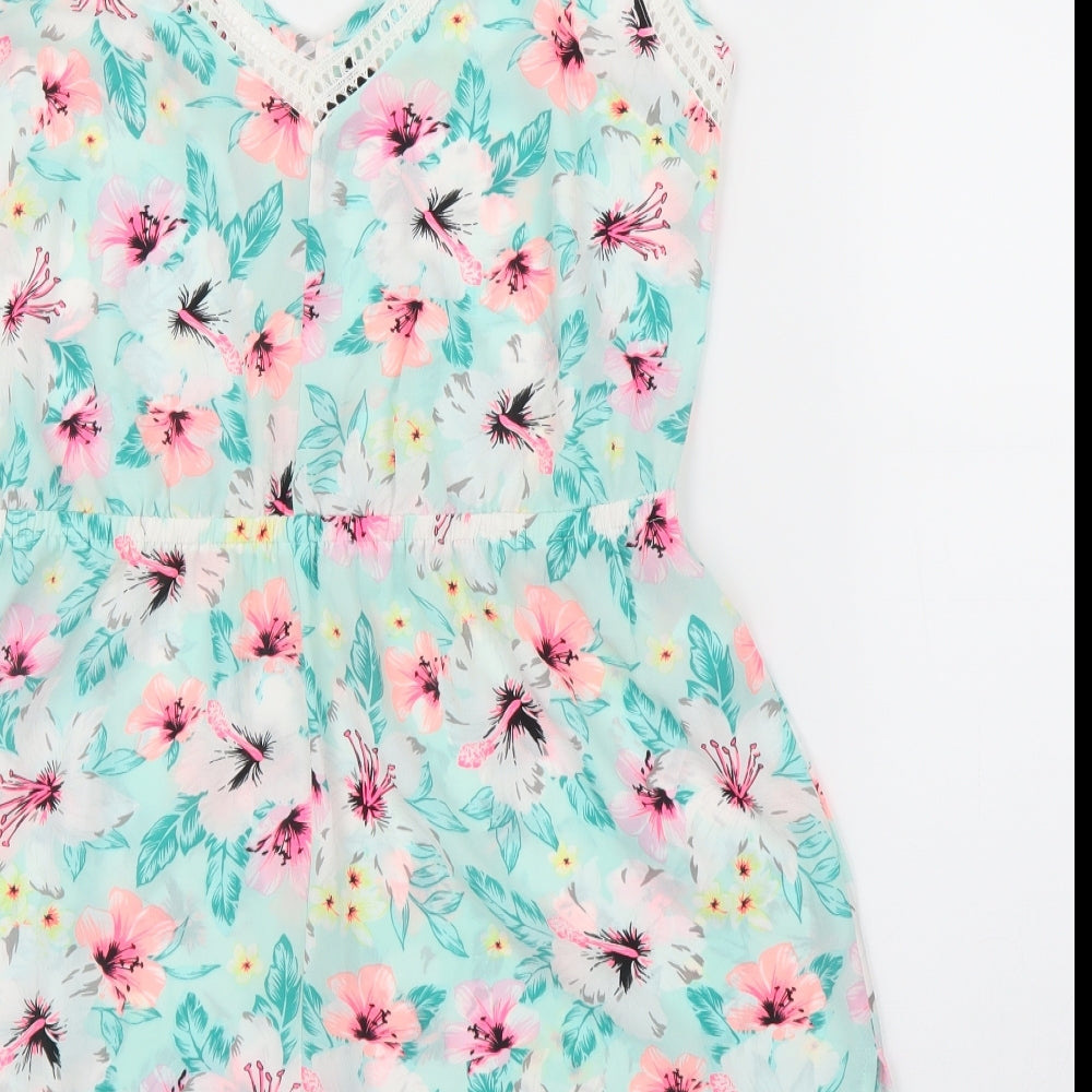 New Look Womens Blue Floral  Romper One-Piece Size L