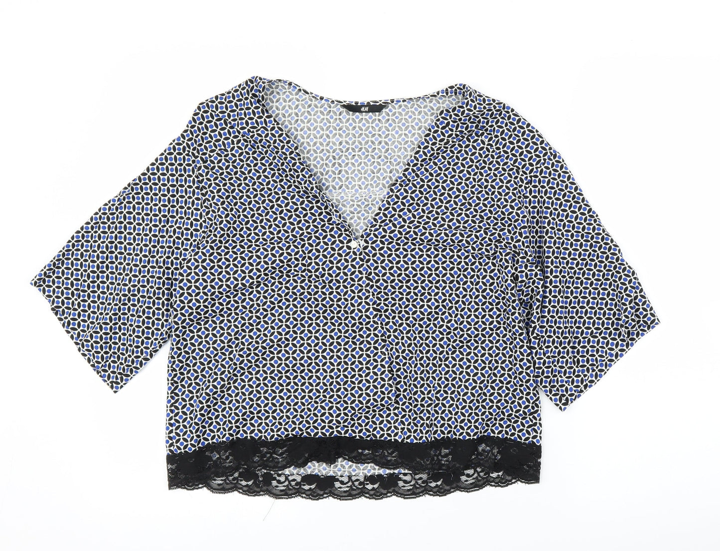 H&M Womens Blue Floral  Basic Blouse Size M