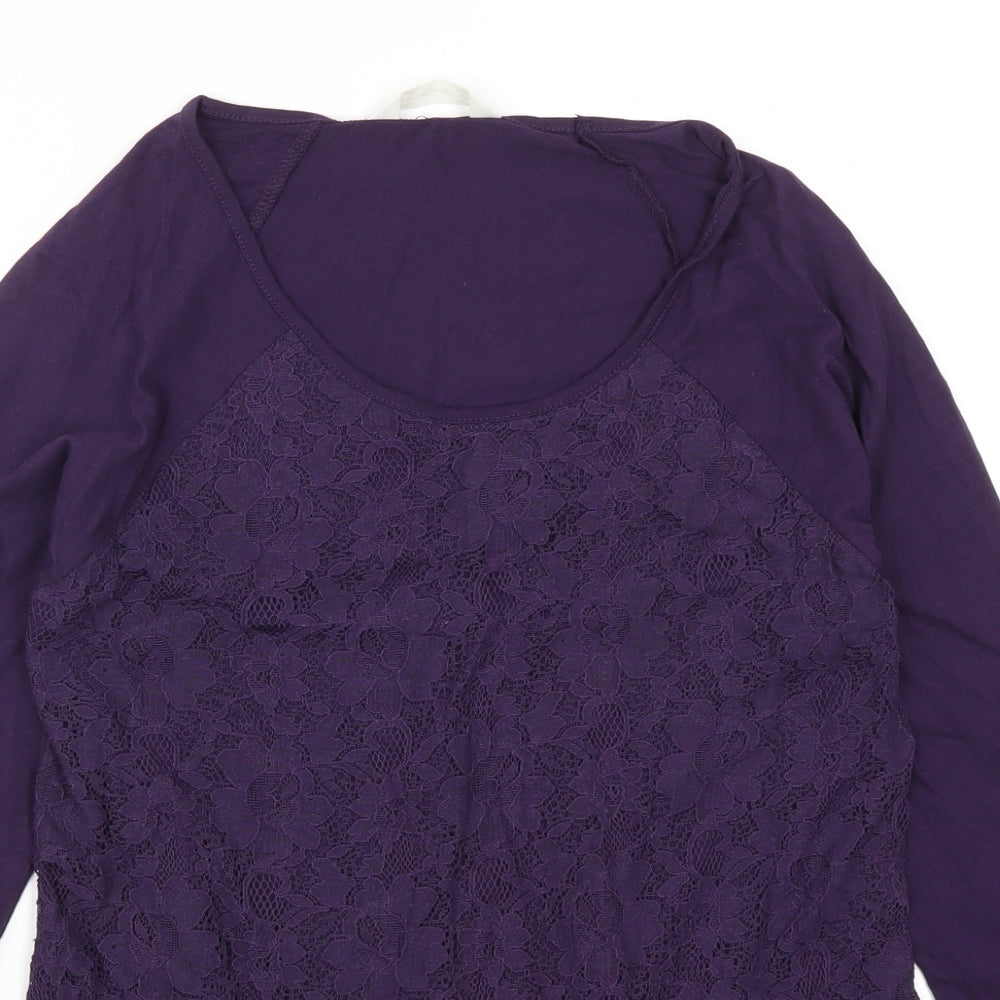 BHS Womens Purple  Lace Basic T-Shirt Size 10