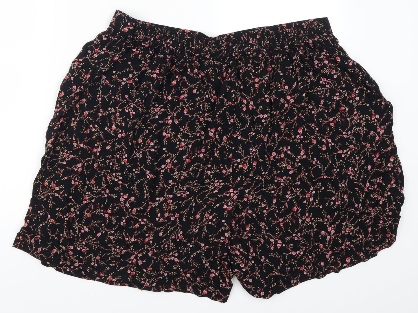 Preworn Womens Black Floral  Mom Shorts Size 36 in - Pink Flowers