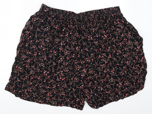 Preworn Womens Black Floral  Mom Shorts Size 36 in - Pink Flowers