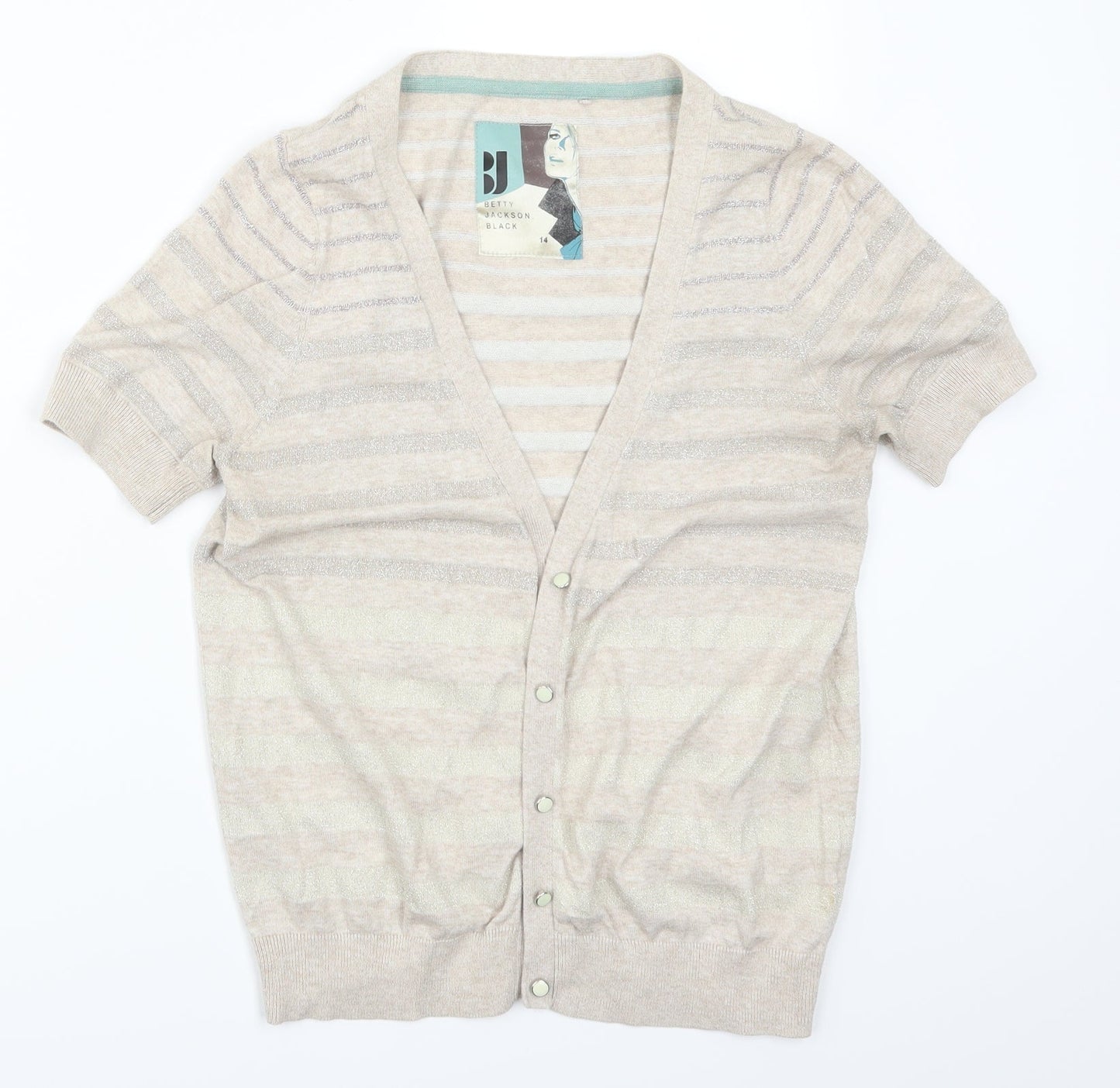 Debenhams Womens Beige Striped  Cardigan Jumper Size 14