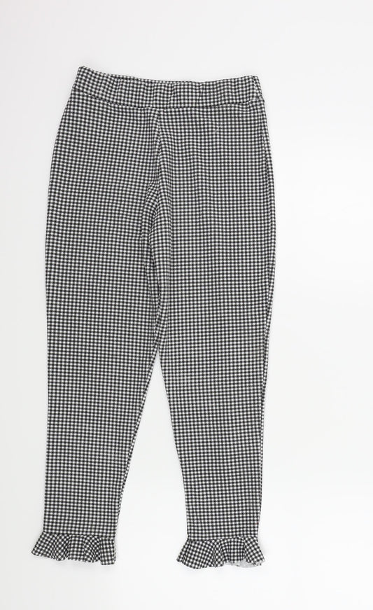 Select Girls Black Check  Jegging Trousers Size 10 Years - Frill Detail