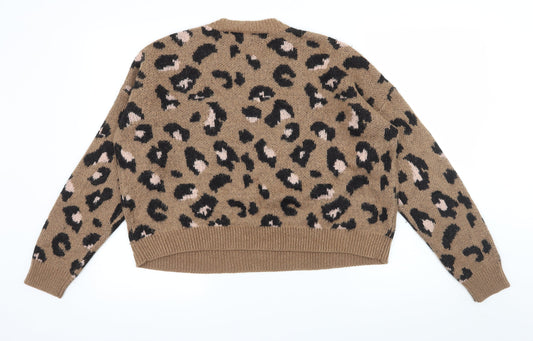 Bershka Womens Brown Animal Print Knit Pullover Jumper Size S