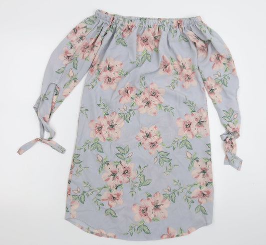 New Look Womens Grey Floral  Basic Blouse Size 8