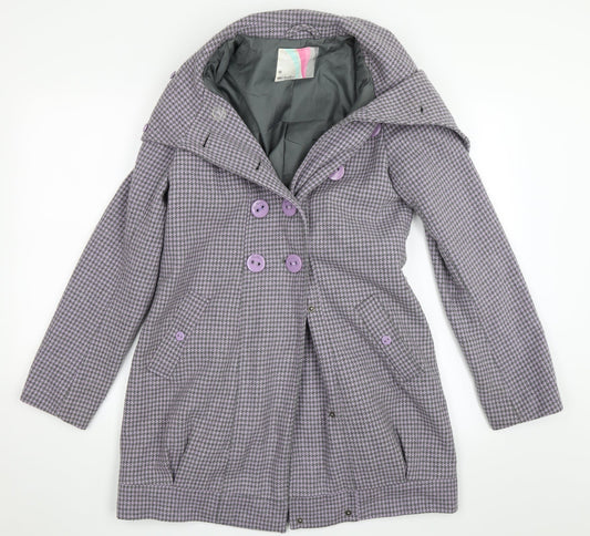 Chillian Womens Purple Houndstooth  Overcoat Coat Size M