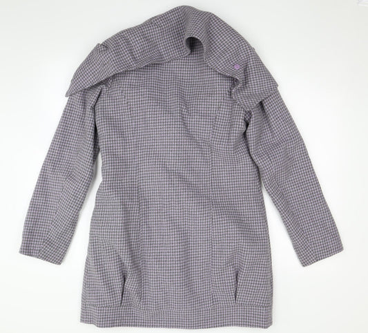 Chillian Womens Purple Houndstooth  Overcoat Coat Size M