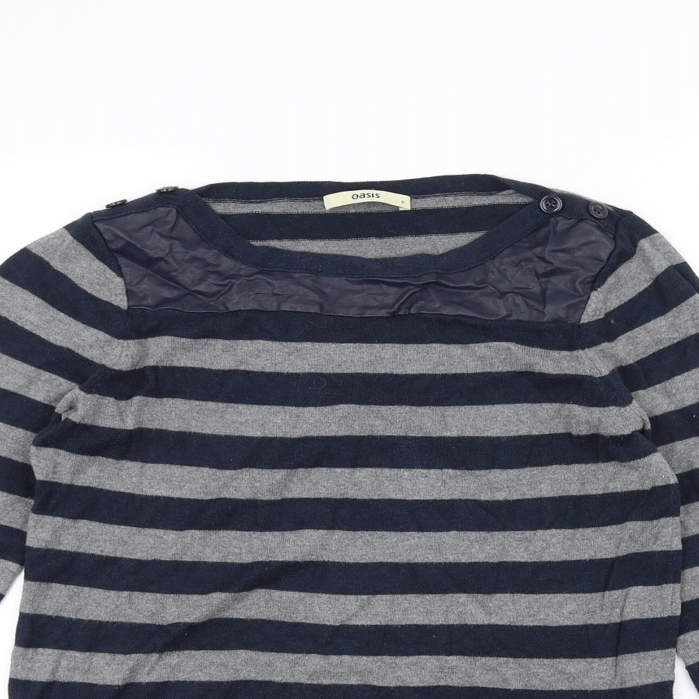 Oasis Womens Grey Striped  Basic T-Shirt Size S