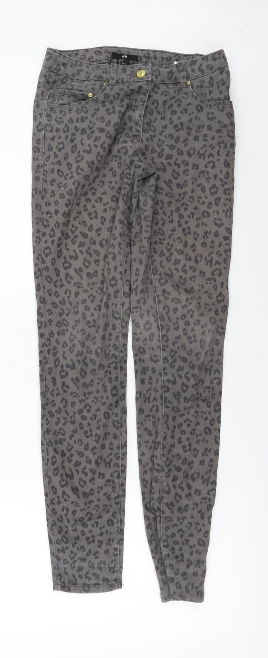 H&M  Womens Grey Animal Print  Skinny Jeans Size 6 L28 in