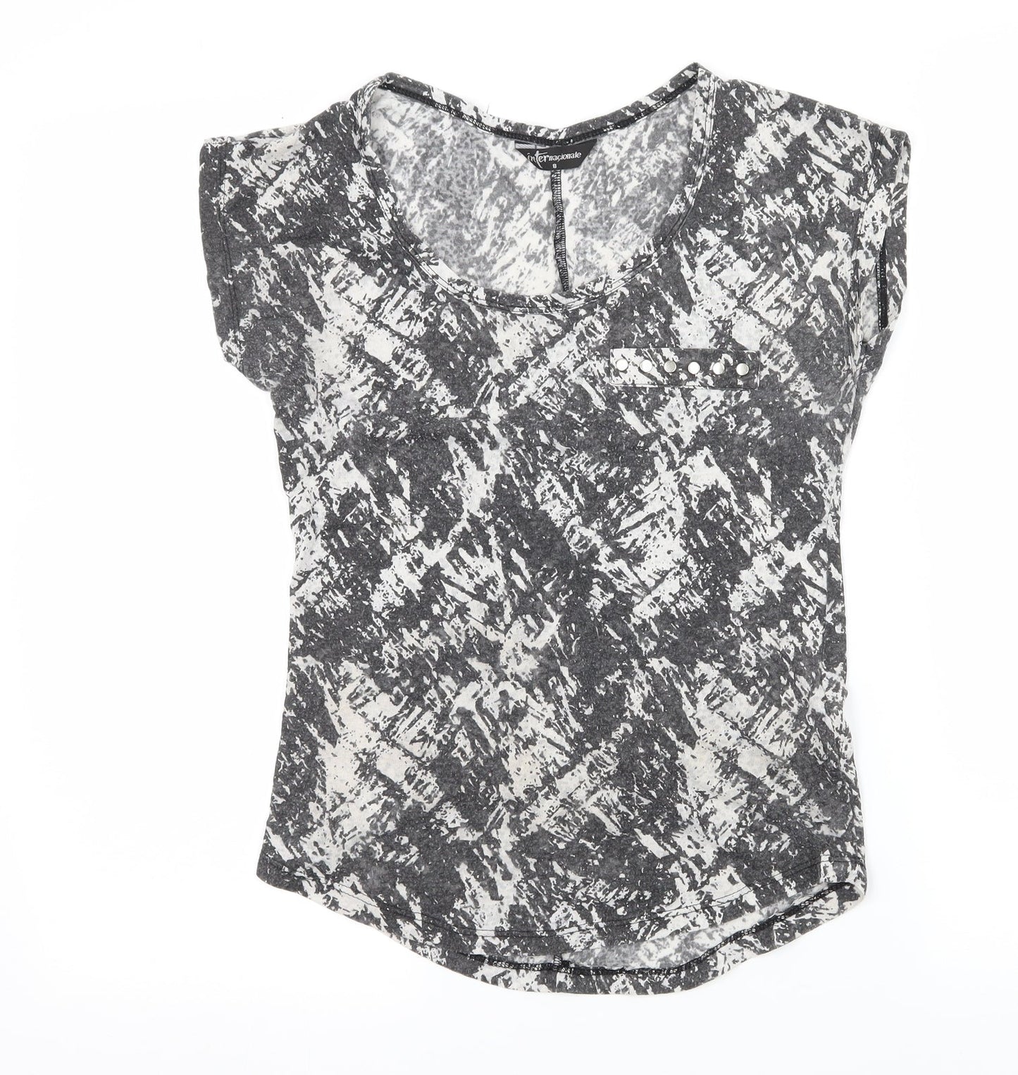 Internacionale Womens Grey Geometric Jersey Basic T-Shirt Size 8