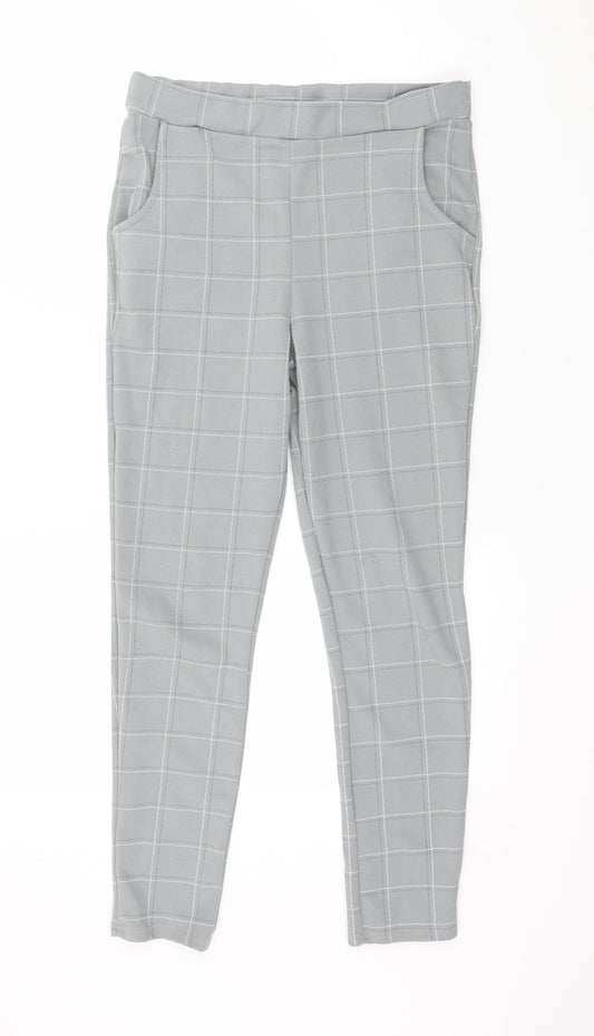 PRETTYLITTLETHING Womens Grey Check  Trousers  Size 10 L26 in