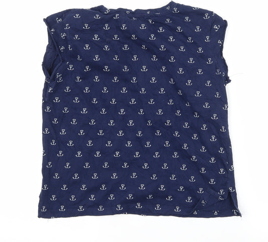 Pull&Bear Womens Blue Geometric Jersey Basic T-Shirt Size S  - Girls on Board