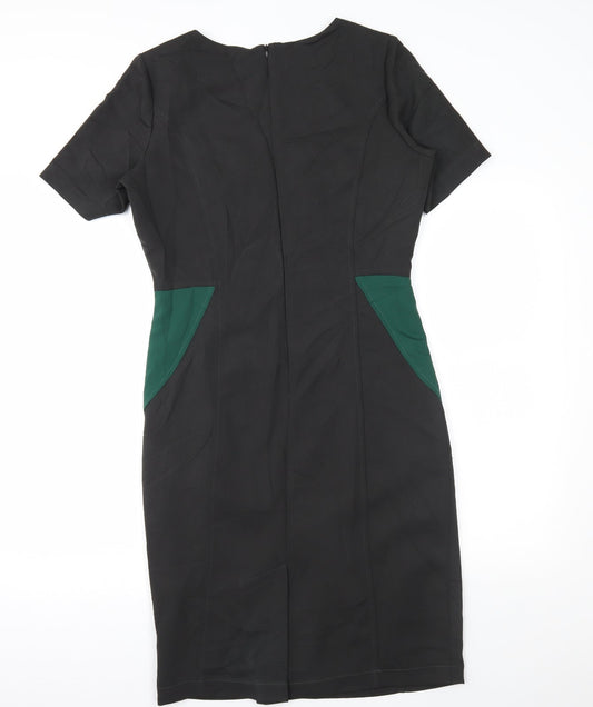 Preworn Womens Black Colourblock  Pencil Dress  Size 10