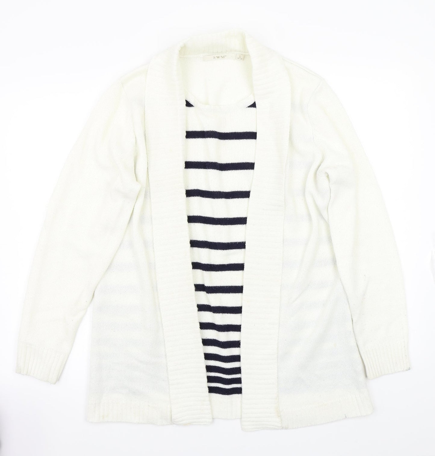 EWM Womens White Striped  Pullover Jumper Size L