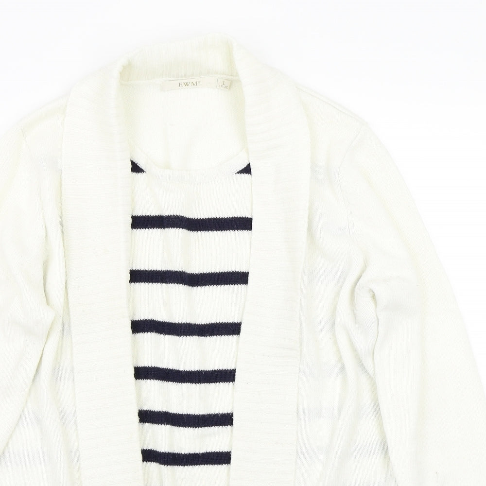 EWM Womens White Striped  Pullover Jumper Size L