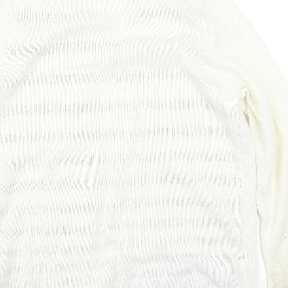 EWM Womens White Striped  Pullover Jumper Size L