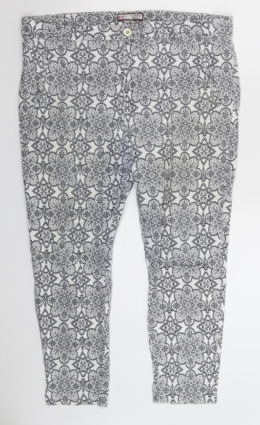 Preworn Womens White Floral  Trousers  Size 38 in L25 in