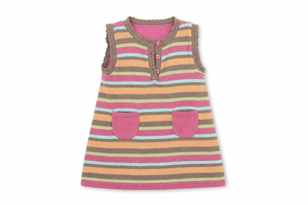 Front view of Mini moda girls’ multicoloured striped knit jumper dress, size 6-9, months