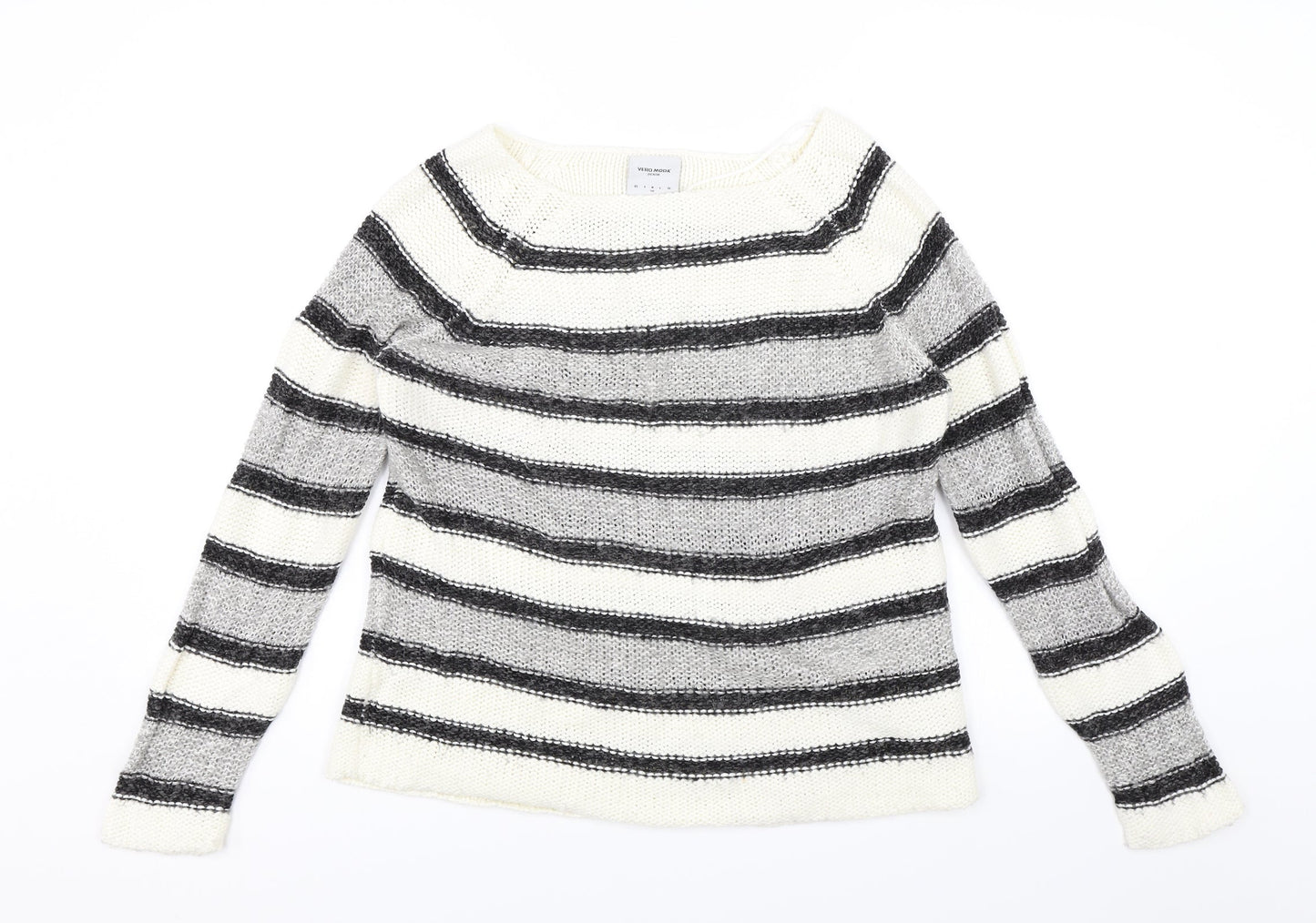 Vera Moda Womens White Striped  Pullover Jumper Size M