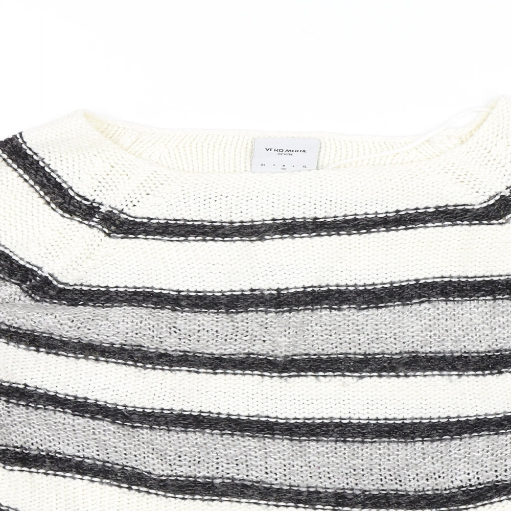 Vera Moda Womens White Striped  Pullover Jumper Size M