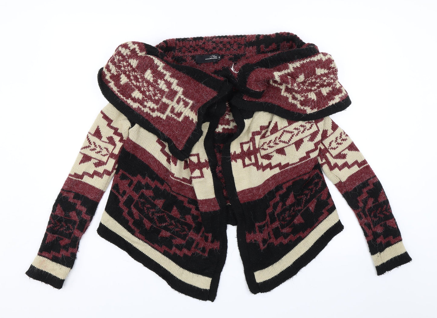 Miso Womens Red Geometric  Cardigan Jumper Size 6