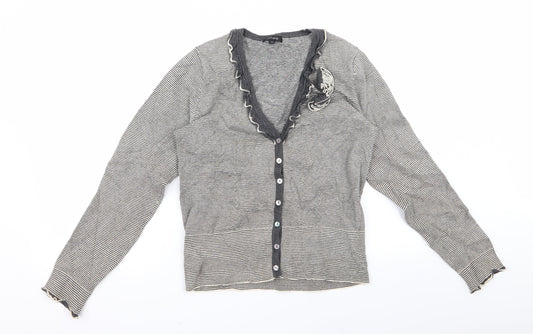 Linear Womens Grey Striped  Cardigan Jumper Size M