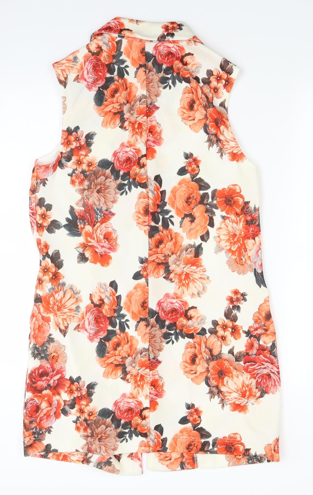 Boohoo Womens White Floral  Jacket Coatigan Size 10