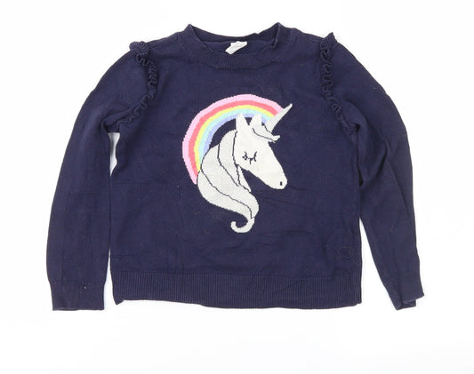 Gap Girls Blue Fair Isle  Pullover Jumper Size 5 Years