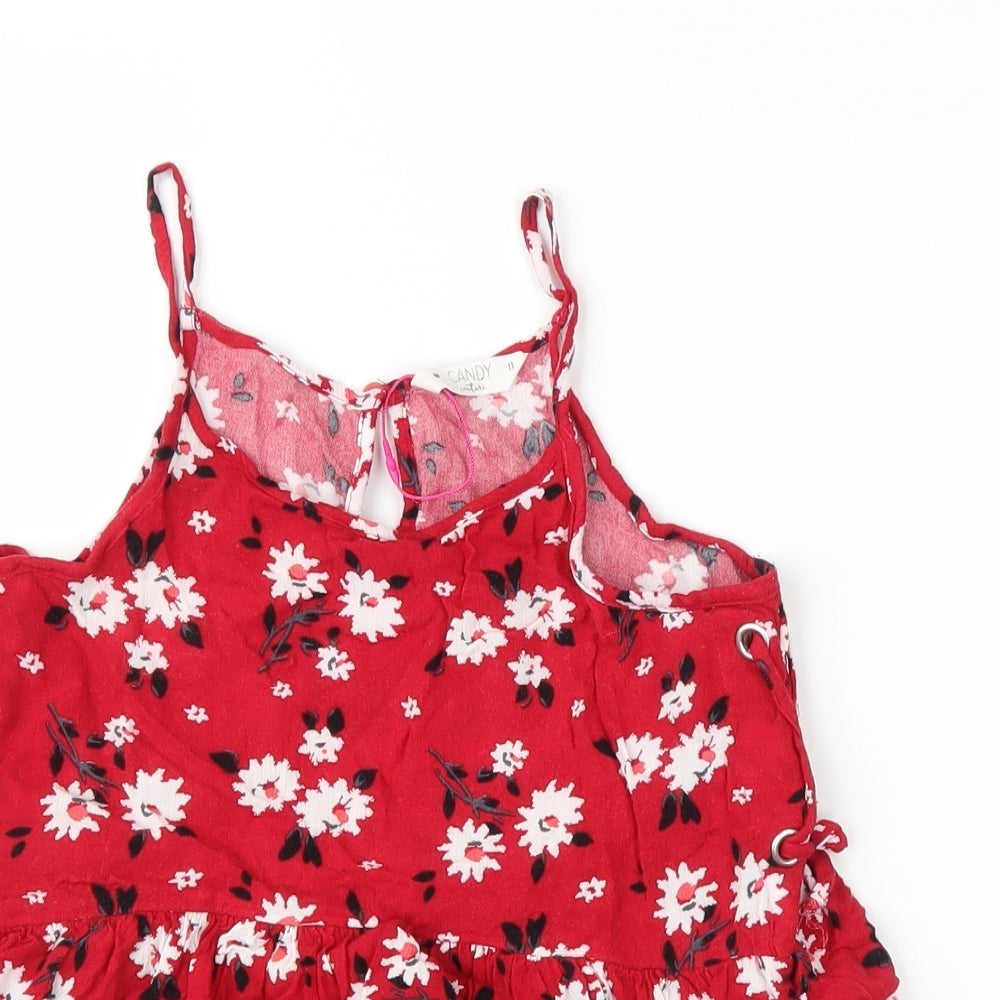 Matalan Girls Red Floral  Basic Blouse Size 11 Years