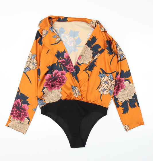Preworn Womens Orange Floral  Leotard One-Piece Size M