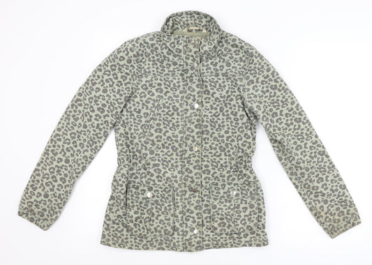 H&M Womens Green Animal Print  Overcoat Coat Size 8
