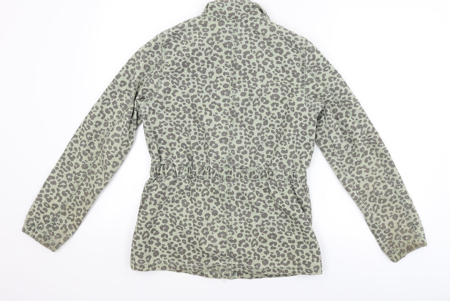 H&M Womens Green Animal Print  Overcoat Coat Size 8