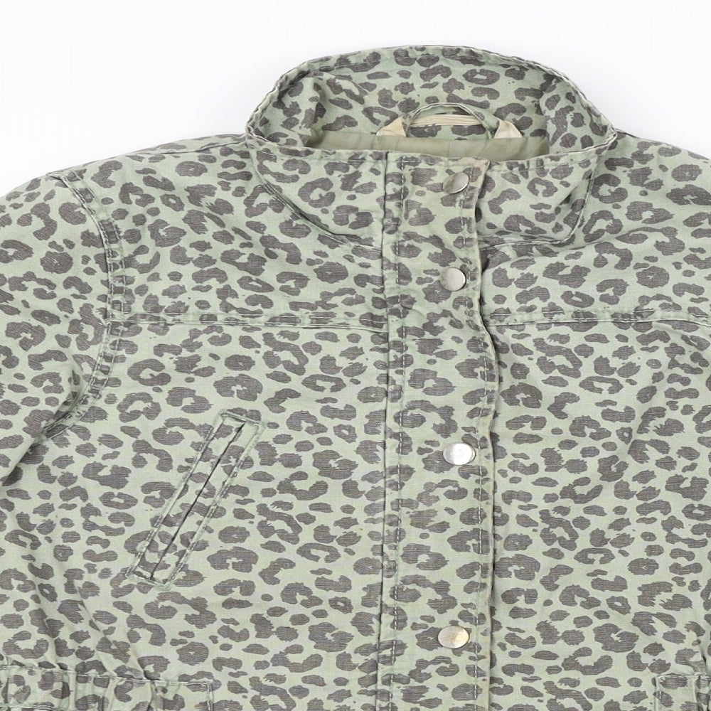 H&M Womens Green Animal Print  Overcoat Coat Size 8