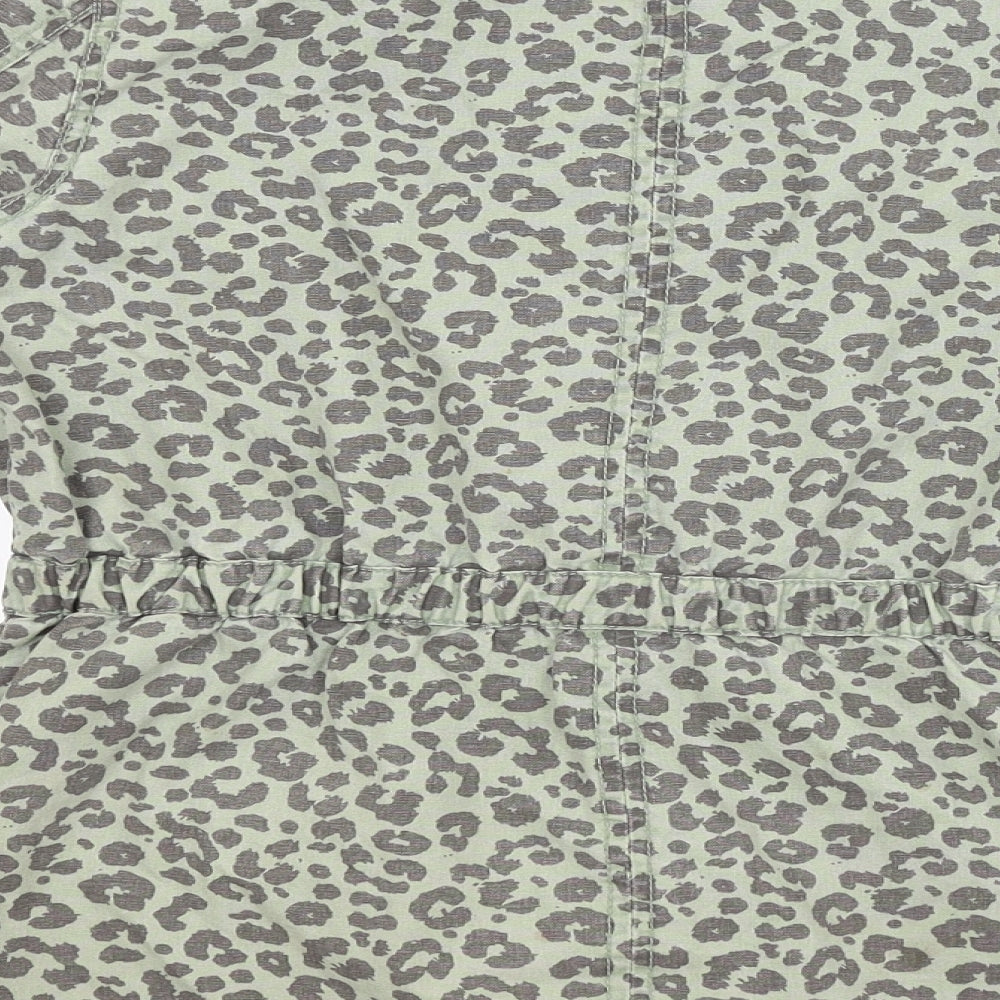 H&M Womens Green Animal Print  Overcoat Coat Size 8