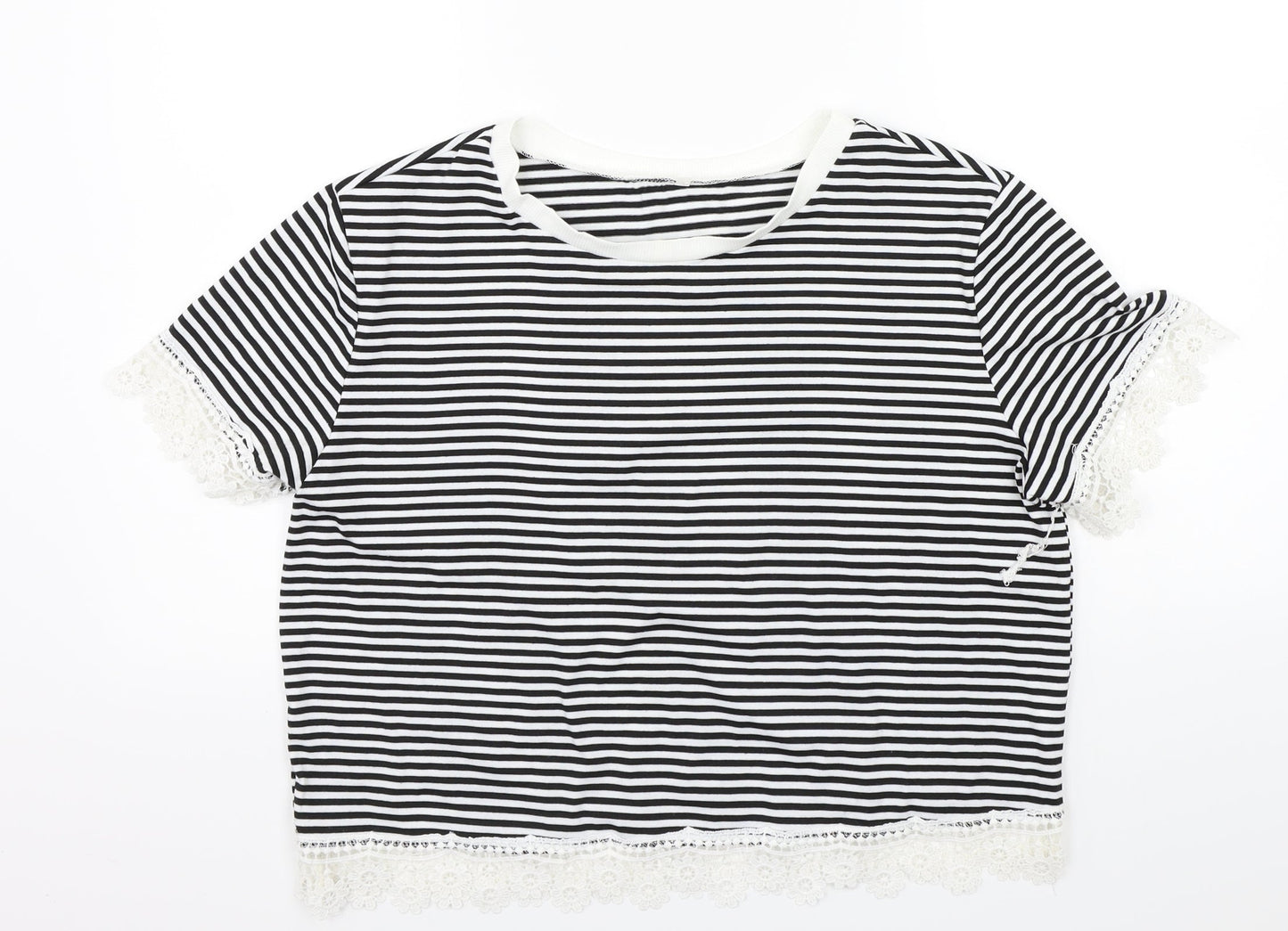 Preworn Womens White Striped  Basic T-Shirt Size XL