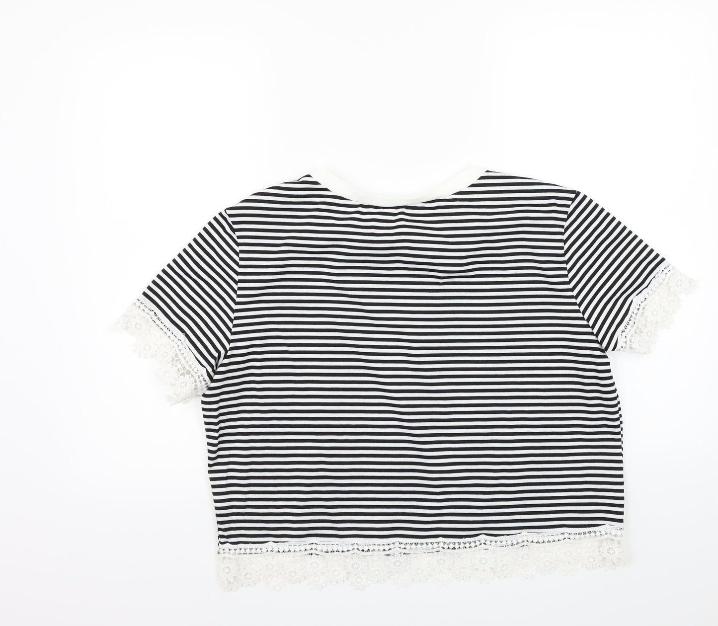 Preworn Womens White Striped  Basic T-Shirt Size XL